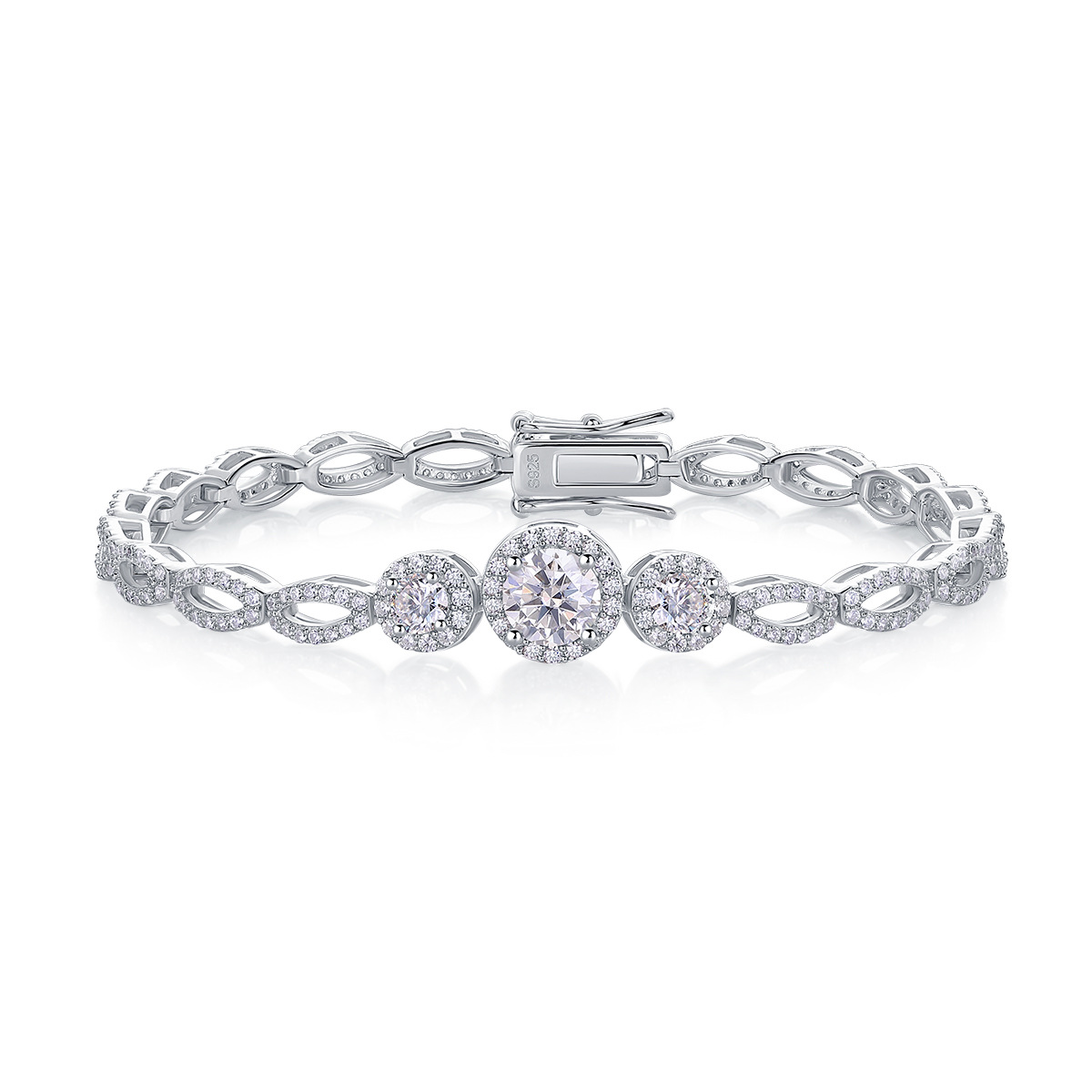 Halo Station Moissanite Bracelet | 3.6ct DEW | 18K White Gold Plated 925 Silver
