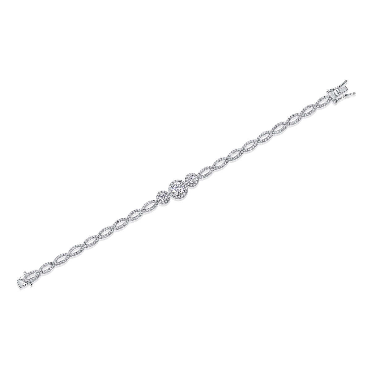 Halo Station Moissanite Bracelet | 3.6ct DEW | 18K White Gold Plated 925 Silver - alternate view