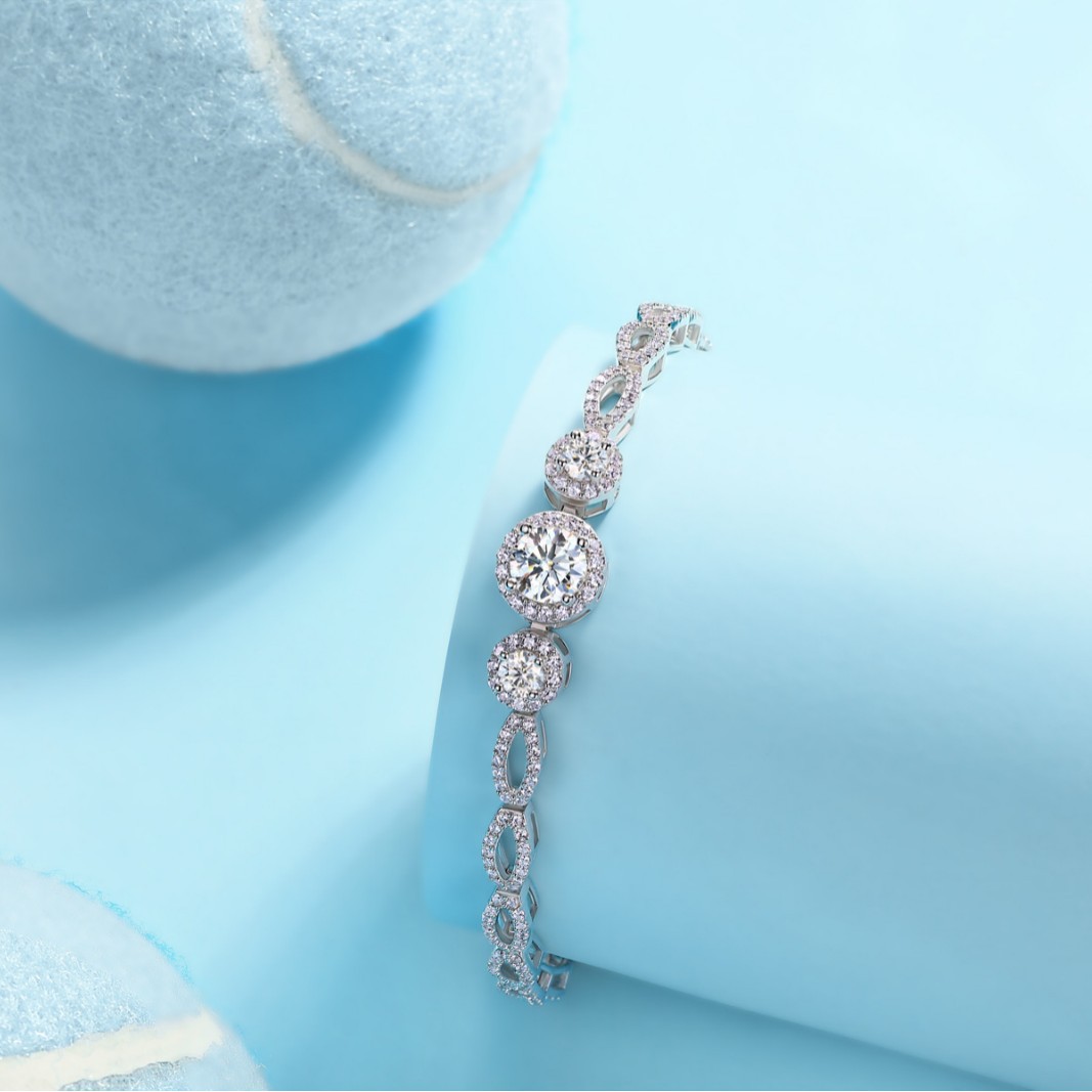 Halo Station Moissanite Bracelet | 3.6ct DEW | 18K White Gold Plated 925 Silver - Image 3