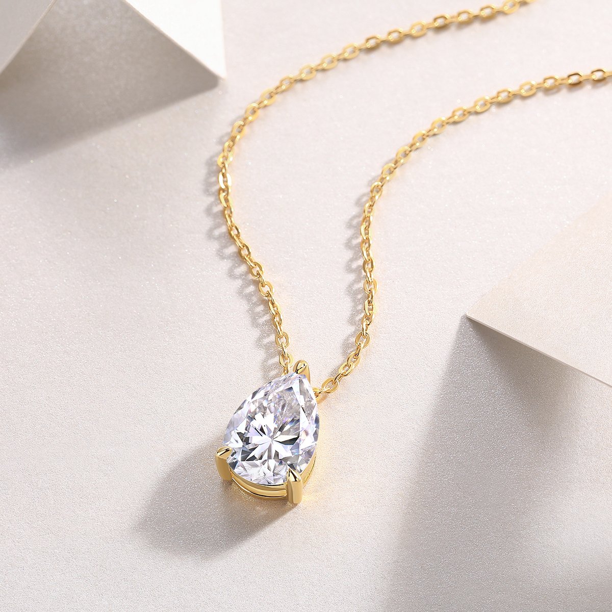 Pear-Cut Moissanite Solitaire Necklace | DEF VVS | 18K Gold-Plated Silver - Image 3