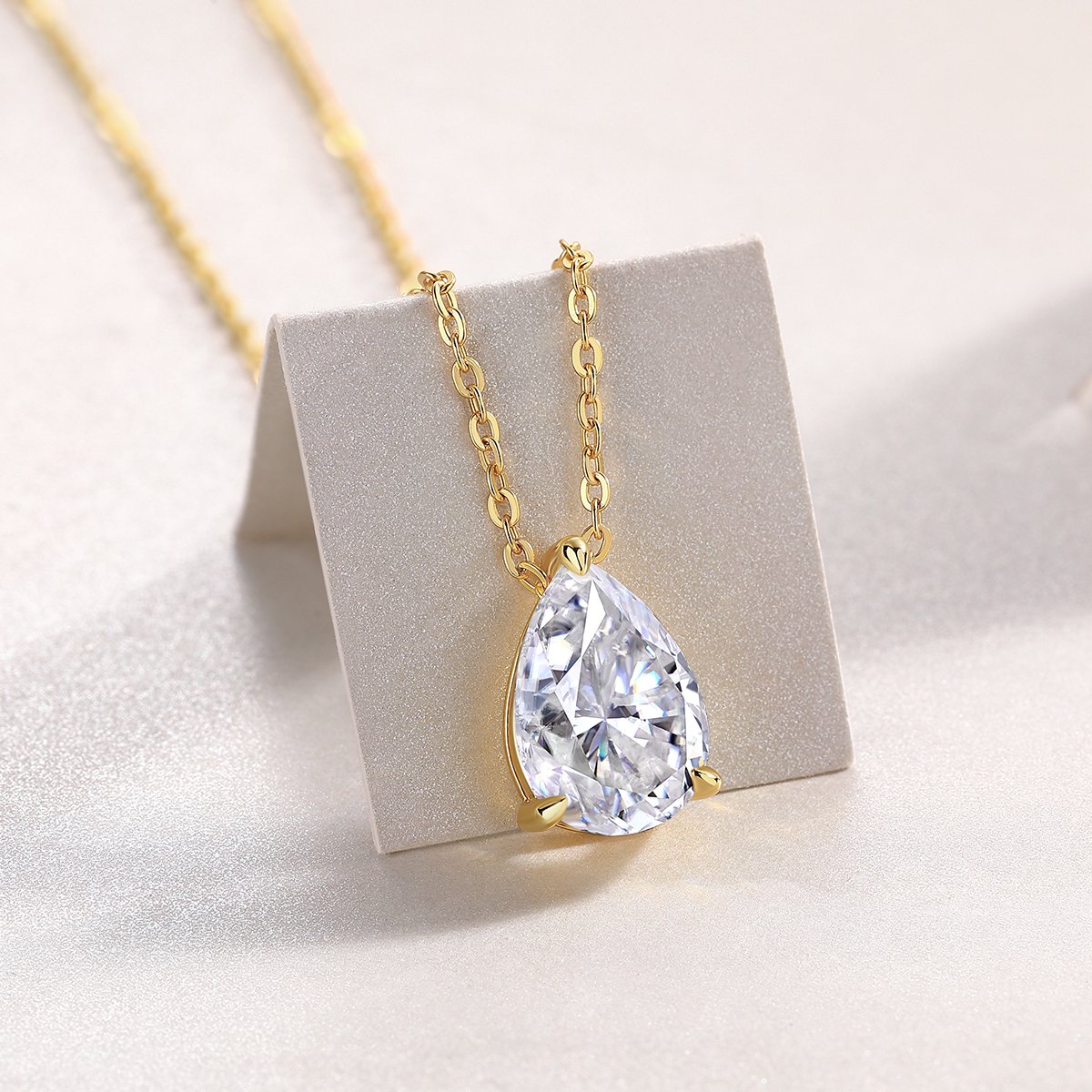 Pear-Cut Moissanite Solitaire Necklace | DEF VVS | 18K Gold-Plated Silver - Image 4