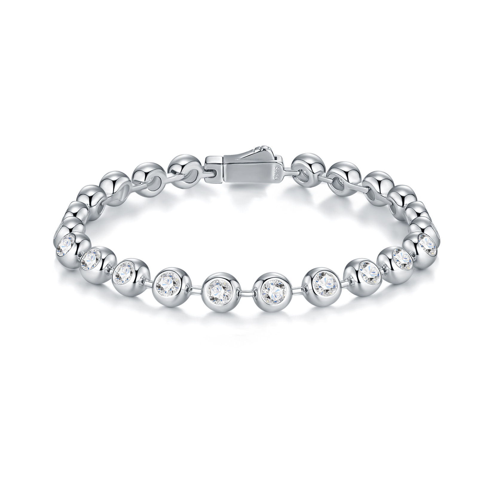 Bubble Bezel Moissanite Bracelet | 925 Sterling Silver | 18K White Gold