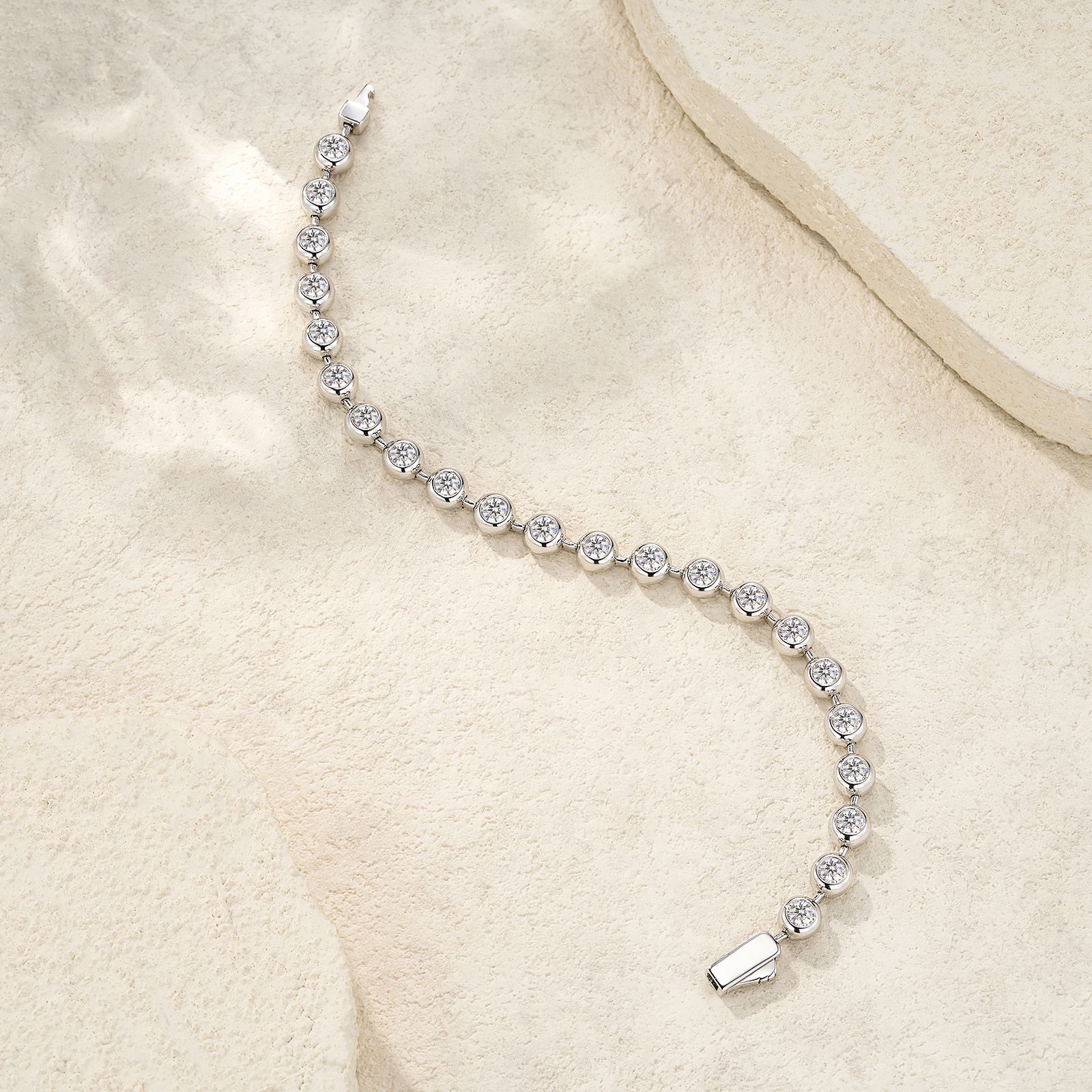 Bubble Bezel Moissanite Bracelet | 925 Sterling Silver | 18K White Gold - Image 3