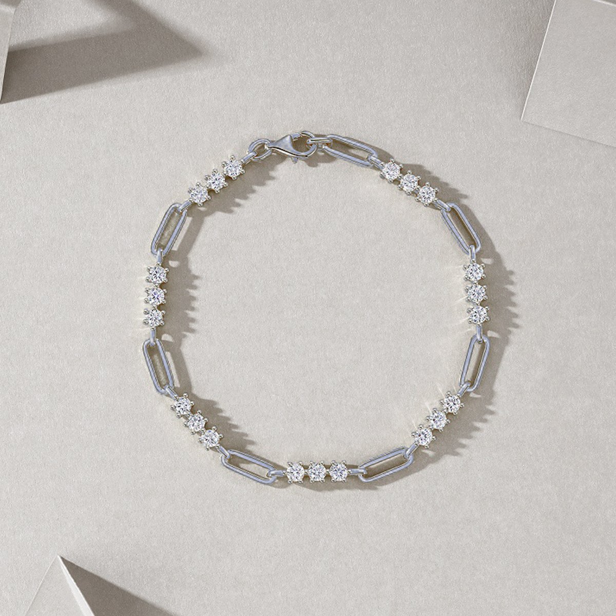 Geometric Paperclip-Link Moissanite Bracelet - alternate view