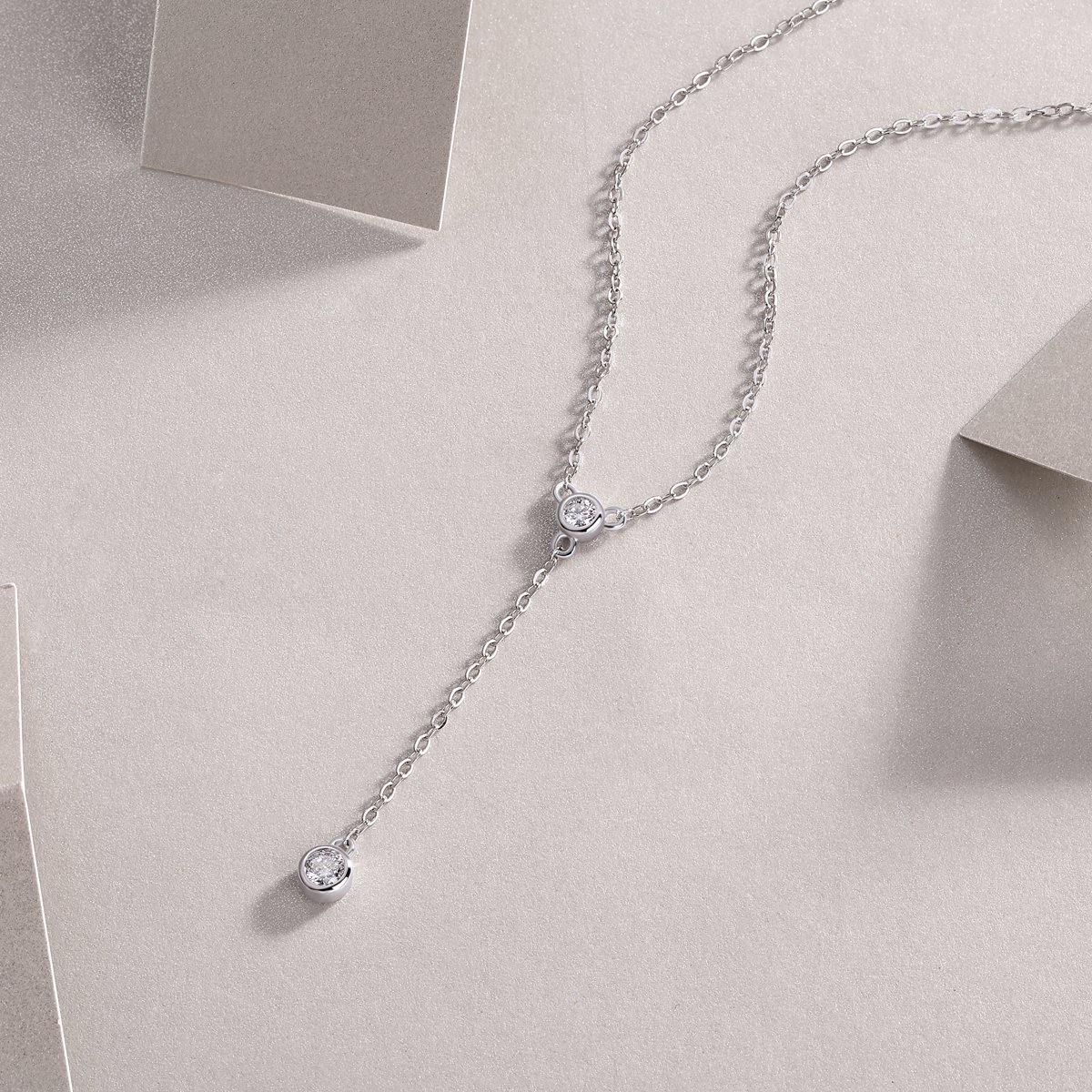 Moissanite Bezel Lariat Y-Drop Necklace | Round-Brilliant Y Necklace - Image 3