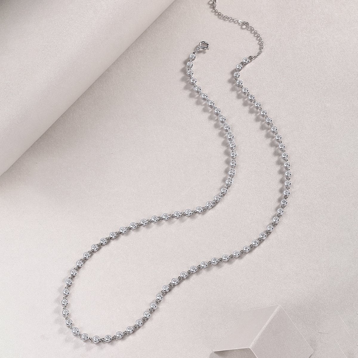 Moissanite Bezel Bubble Station Tennis Necklace - Image 4
