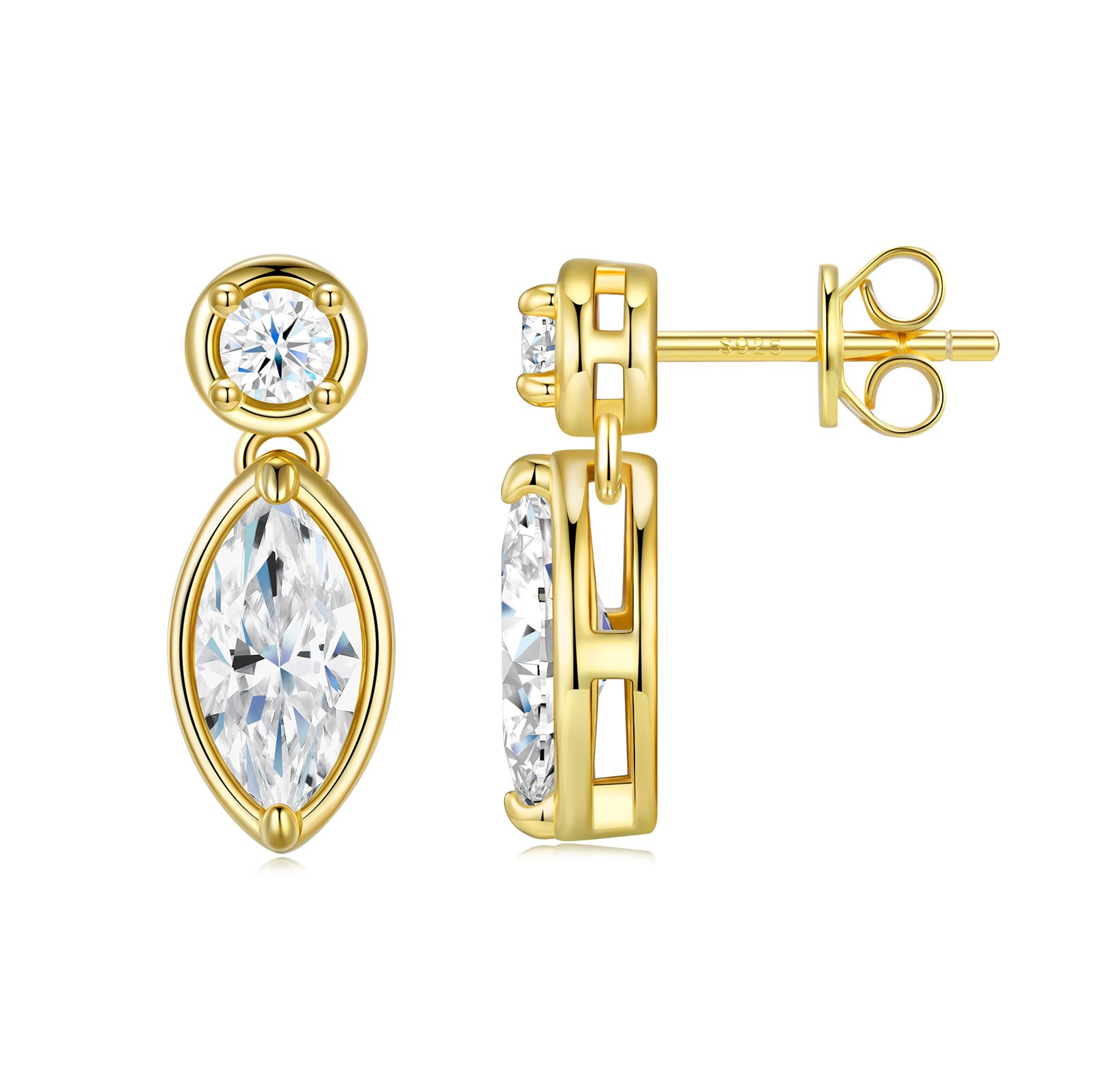 Marquise Moissanite Yellow Gold Drop Earrings
