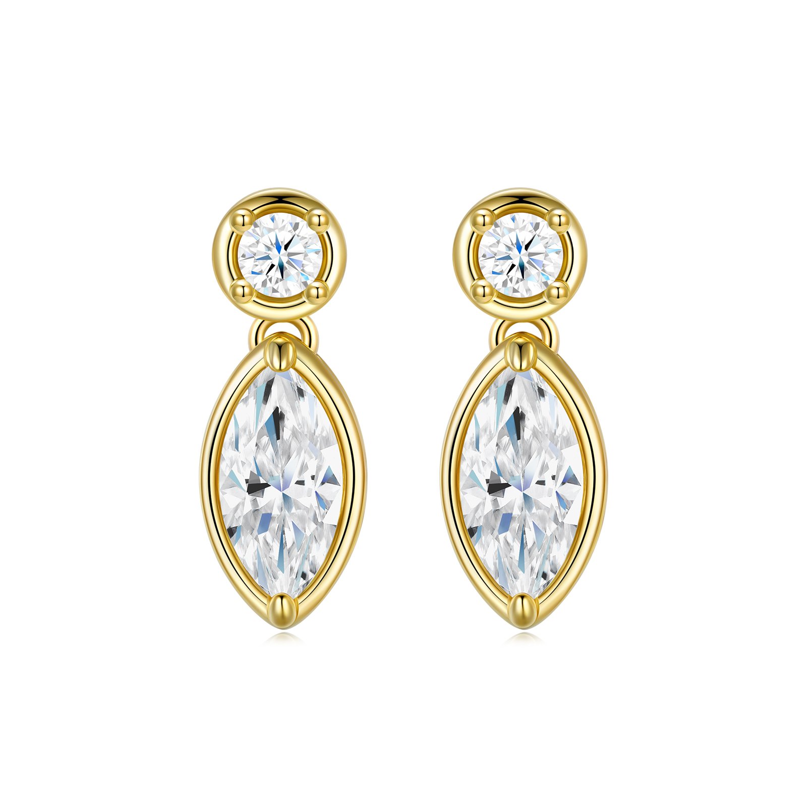Marquise Moissanite Yellow Gold Drop Earrings - alternate view