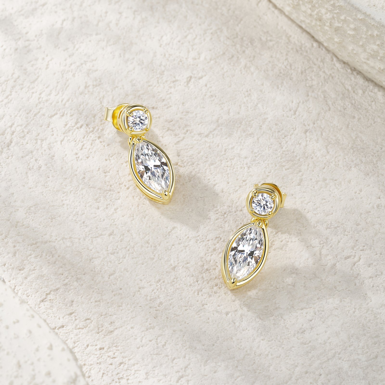 Marquise Moissanite Yellow Gold Drop Earrings - Image 3