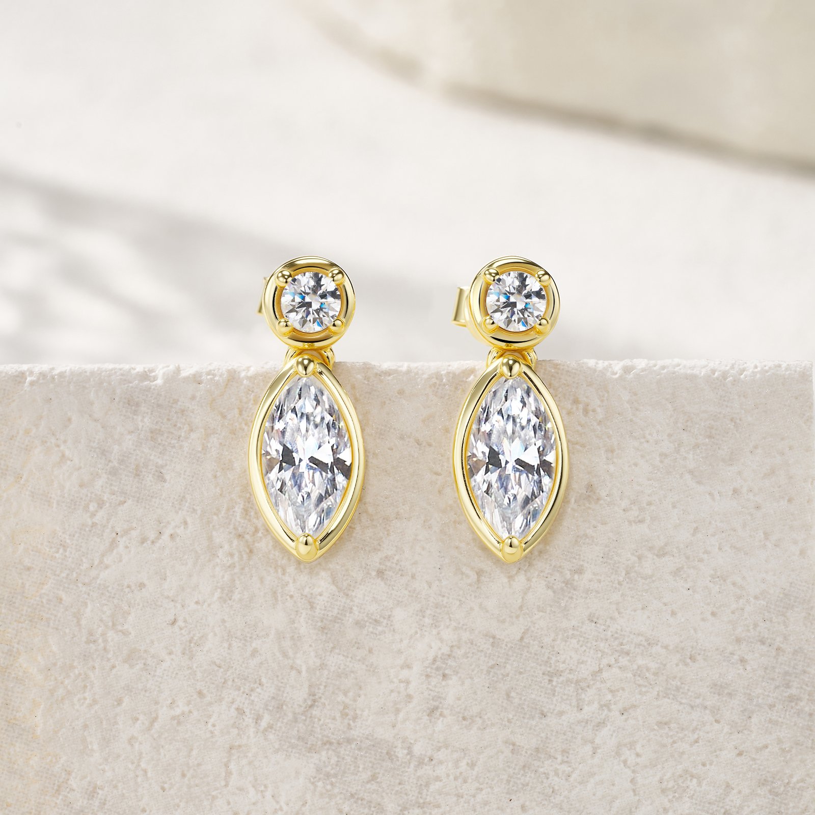Marquise Moissanite Yellow Gold Drop Earrings - Image 4