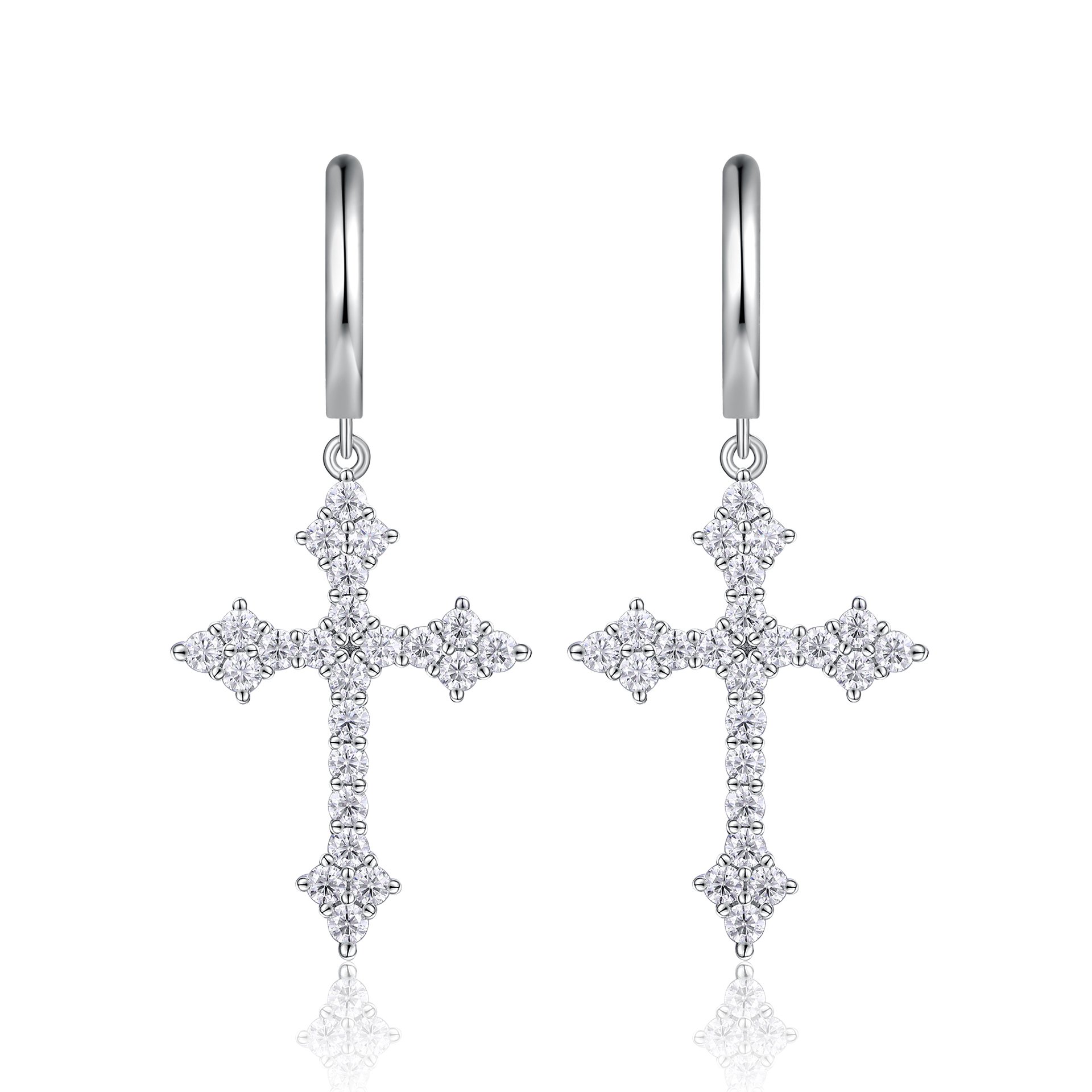Pave Moissanite Cross Drop Huggie Earrings - alternate view