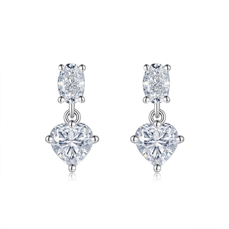 Heart-Cut Moissanite Drop Stud Earrings | Oval Top, 3.0ct DEW, 925 Silver