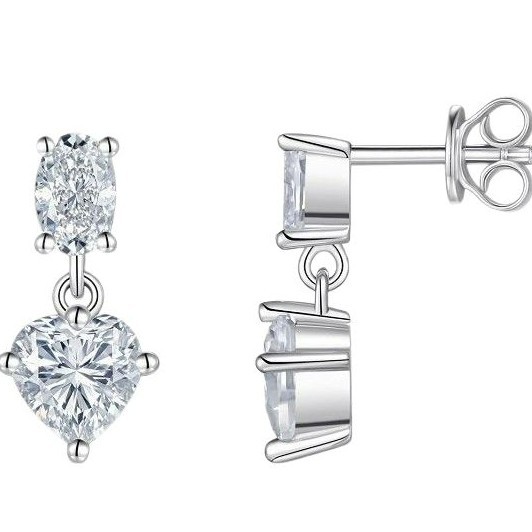 Heart-Cut Moissanite Drop Stud Earrings | Oval Top, 3.0ct DEW, 925 Silver - alternate view