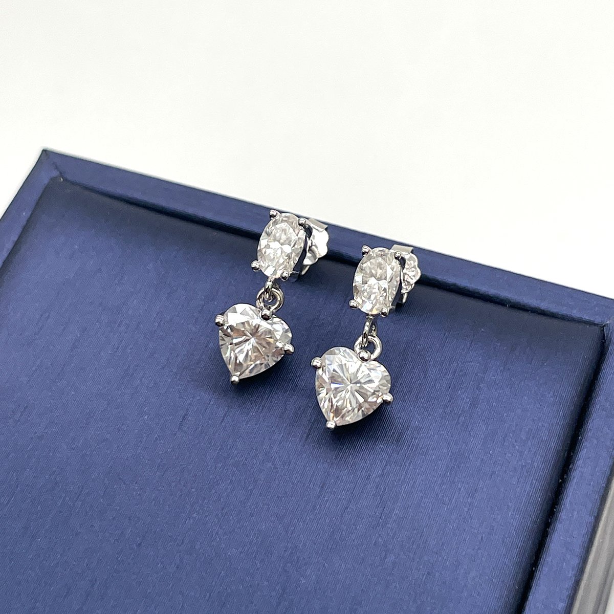 Heart-Cut Moissanite Drop Stud Earrings | Oval Top, 3.0ct DEW, 925 Silver - Image 3