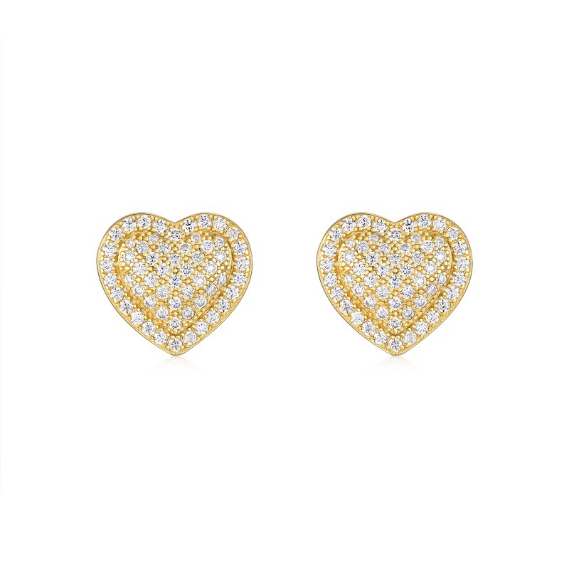 Pavé Moissanite Heart Stud Earrings | 18K Gold-Plated 925 Silver - Image 2