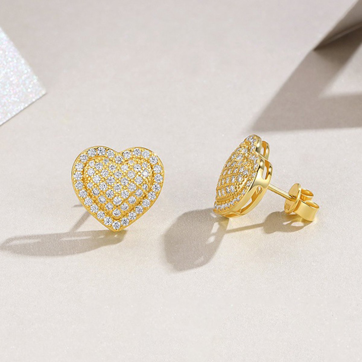 Pavé Moissanite Heart Stud Earrings | 18K Gold-Plated 925 Silver - Image 3