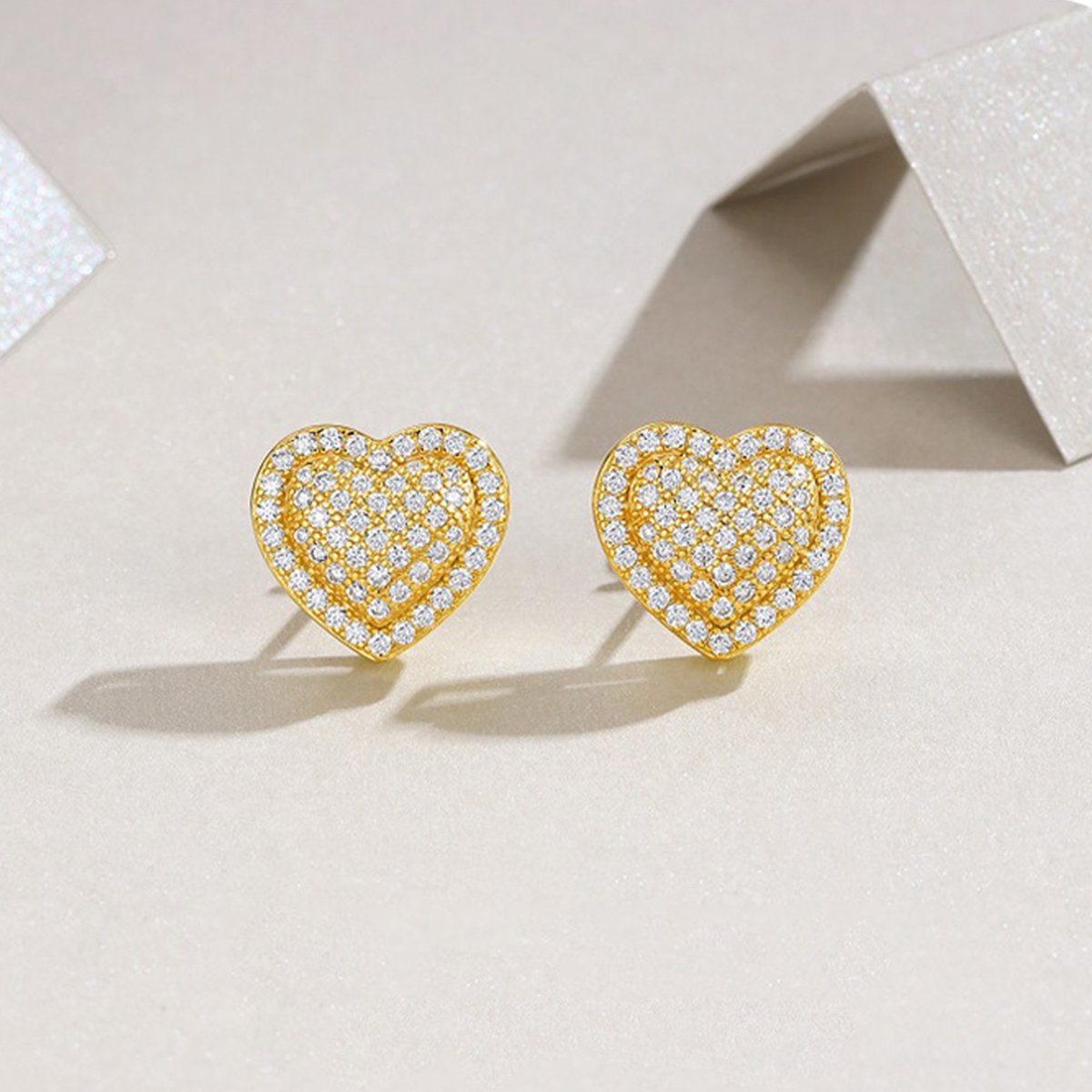 Pavé Moissanite Heart Stud Earrings | 18K Gold-Plated 925 Silver - Image 4