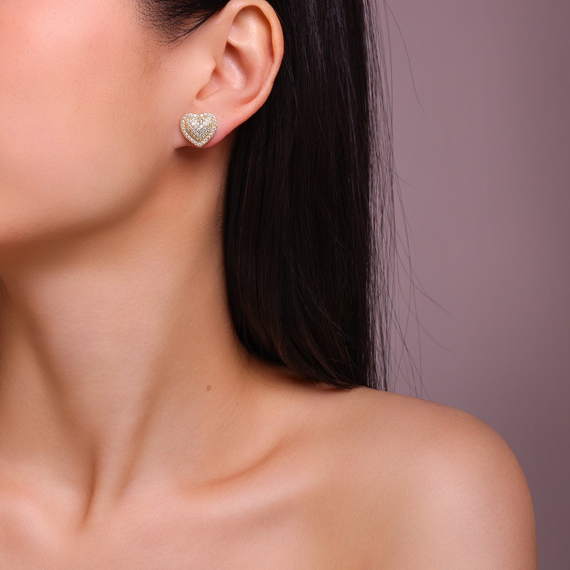 Pavé Moissanite Heart Stud Earrings | 18K Gold-Plated 925 Silver - Image 5