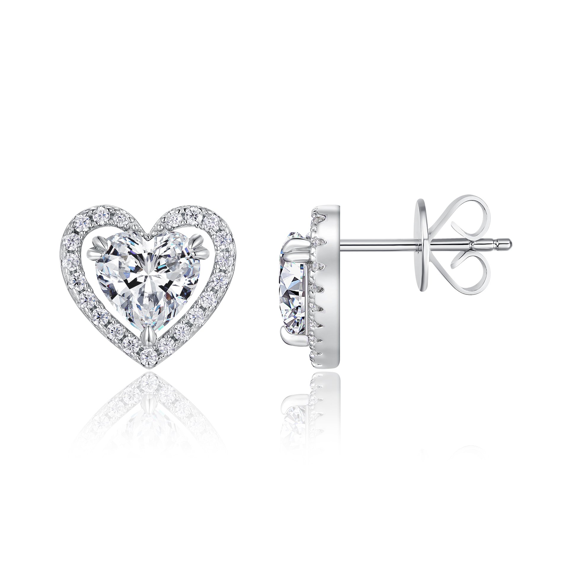 Heart Halo Moissanite Stud Earrings