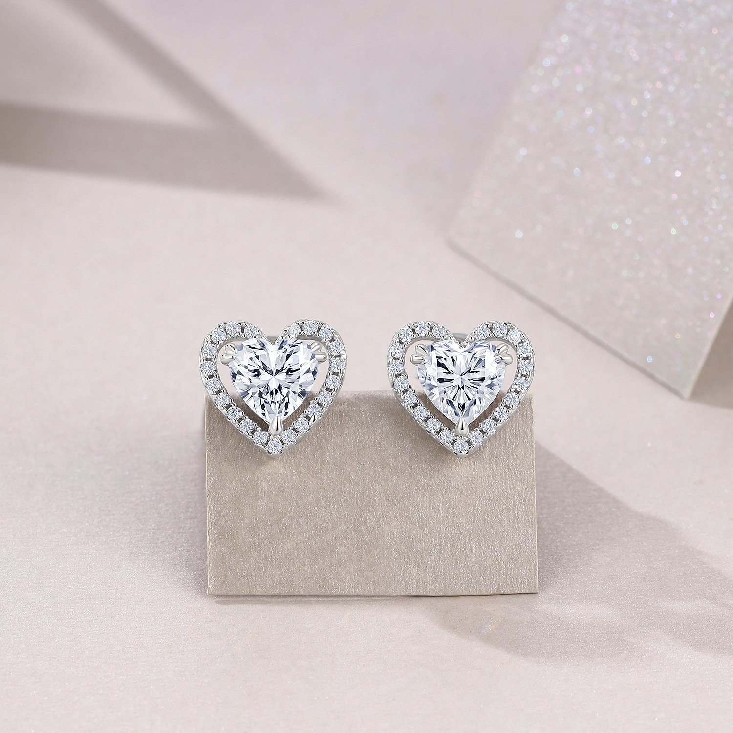 Heart Halo Moissanite Stud Earrings - Image 2