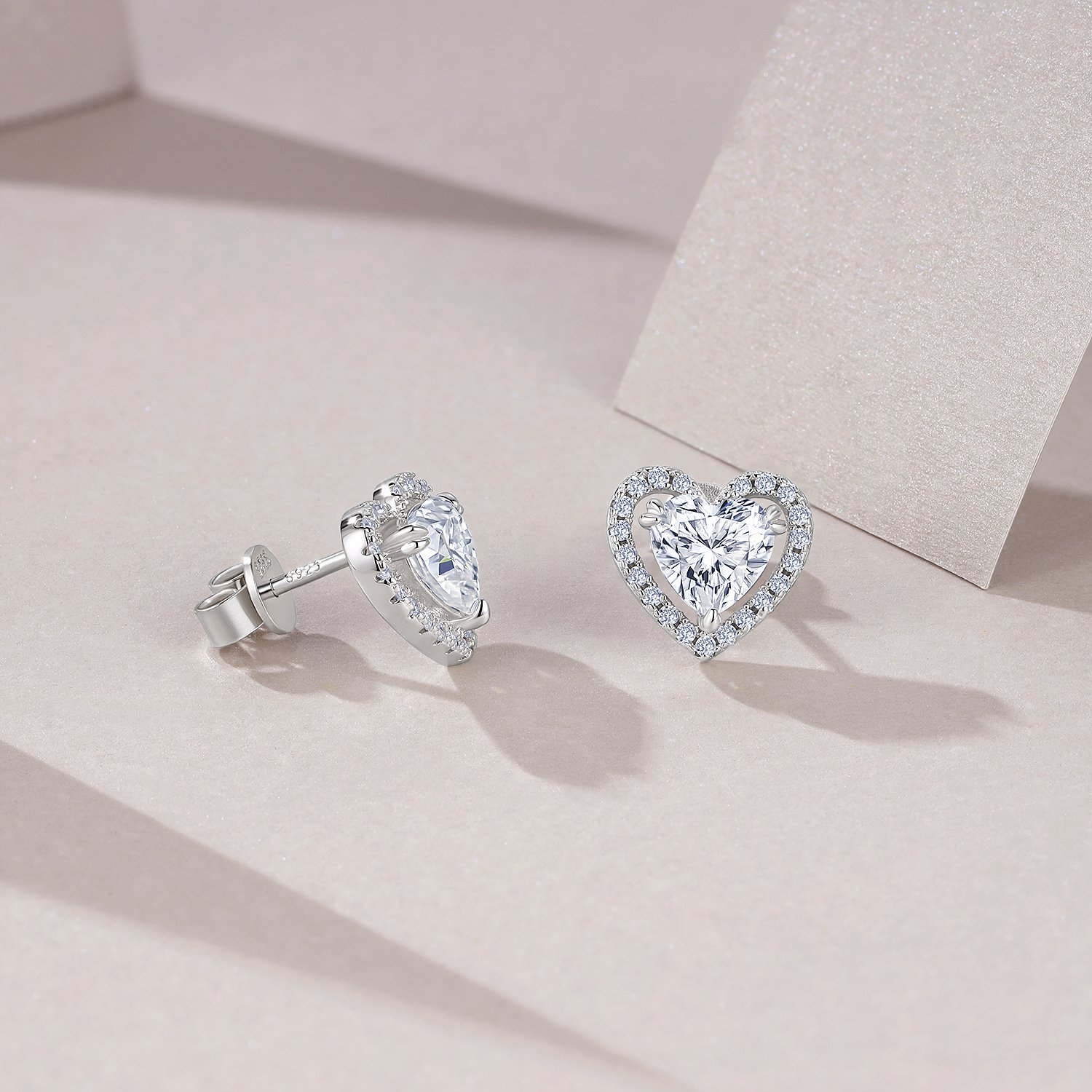 Heart Halo Moissanite Stud Earrings - Image 3