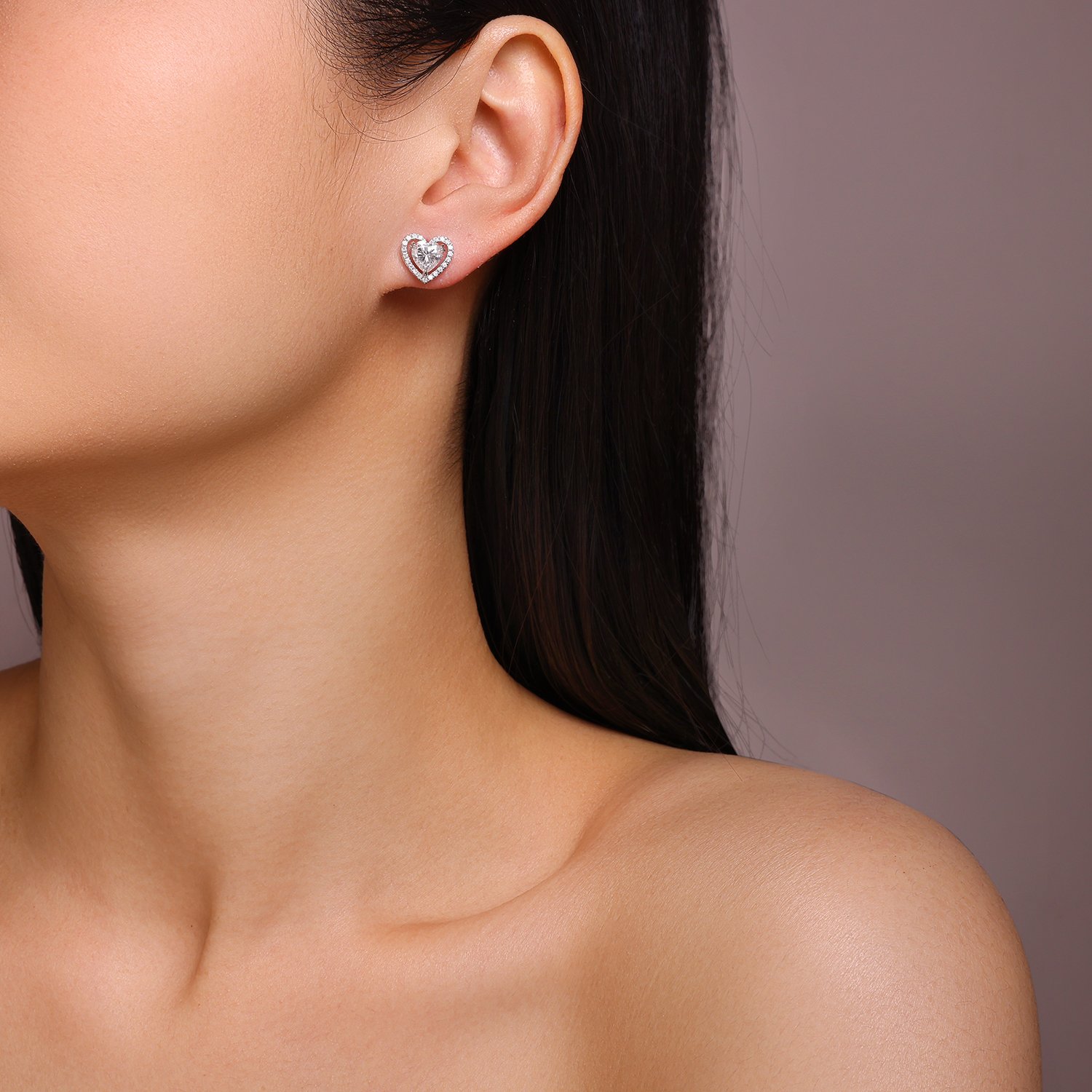Heart Halo Moissanite Stud Earrings - Image 4