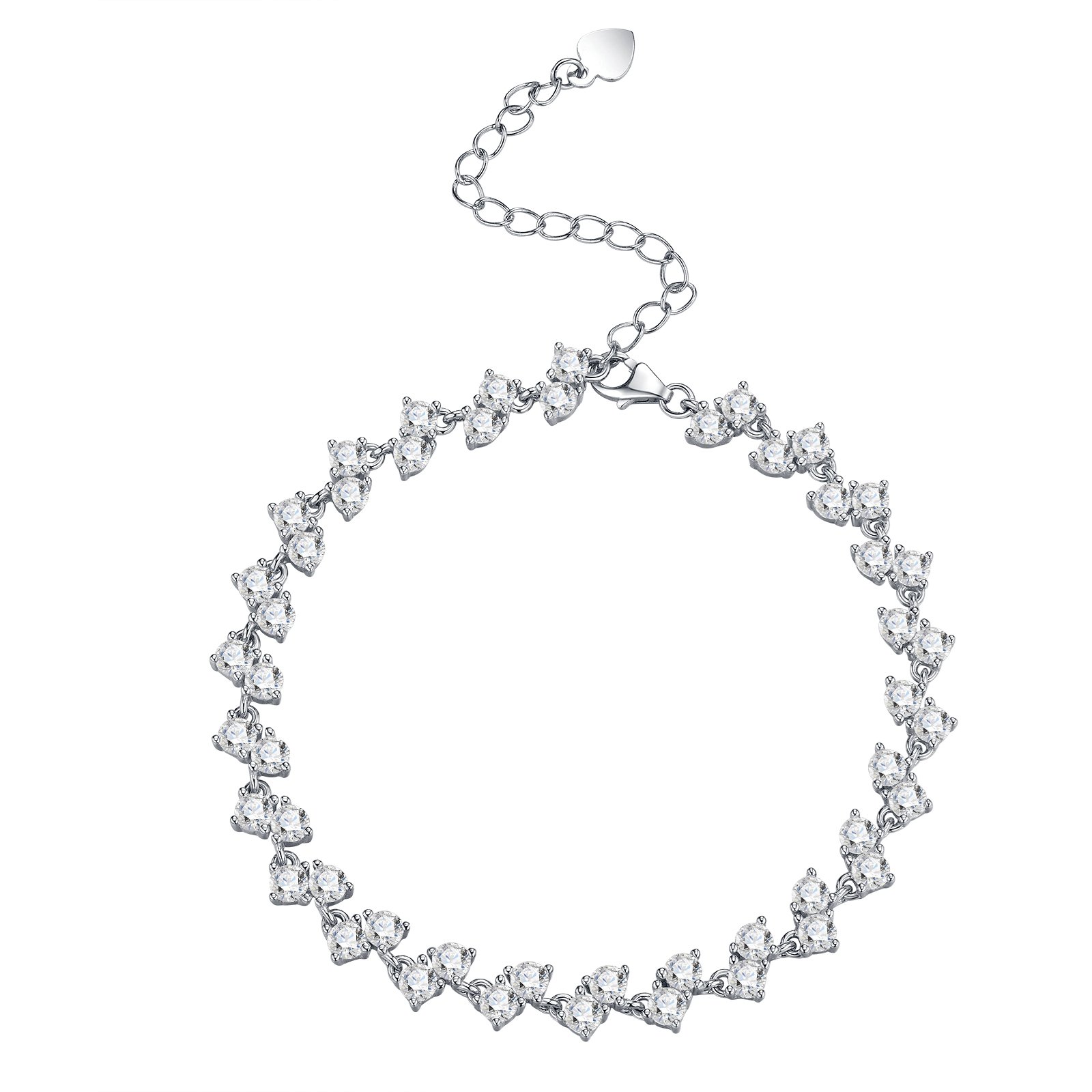 Moissanite Heart-Cluster Line Bracelet in 18K White Gold