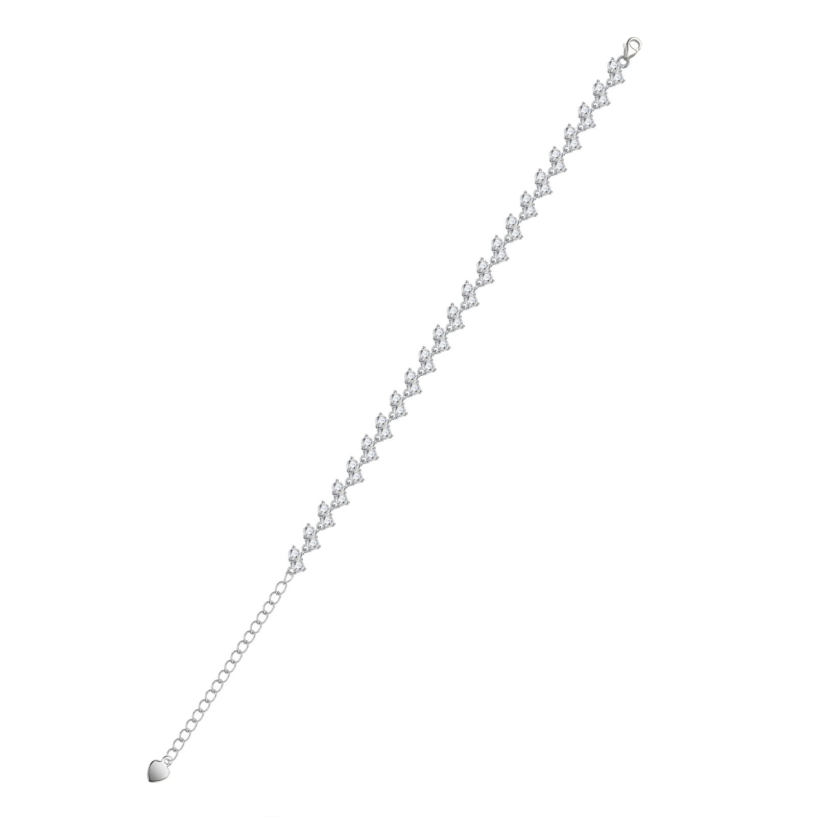 Moissanite Heart-Cluster Line Bracelet in 18K White Gold - alternate view