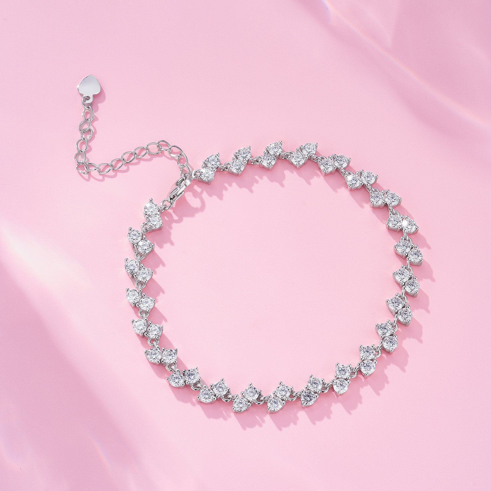 Moissanite Heart-Cluster Line Bracelet in 18K White Gold - Image 3
