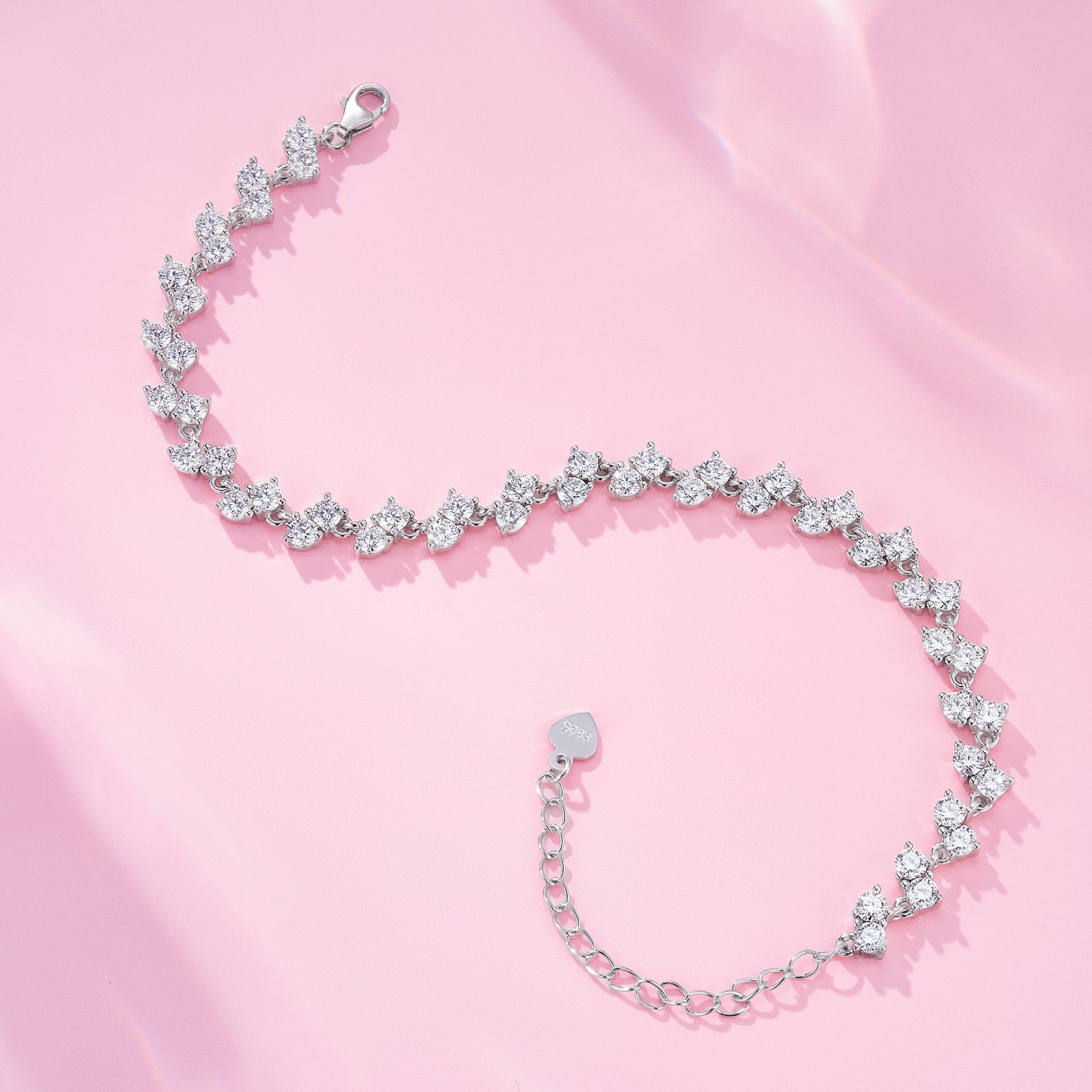 Moissanite Heart-Cluster Line Bracelet in 18K White Gold - Image 4