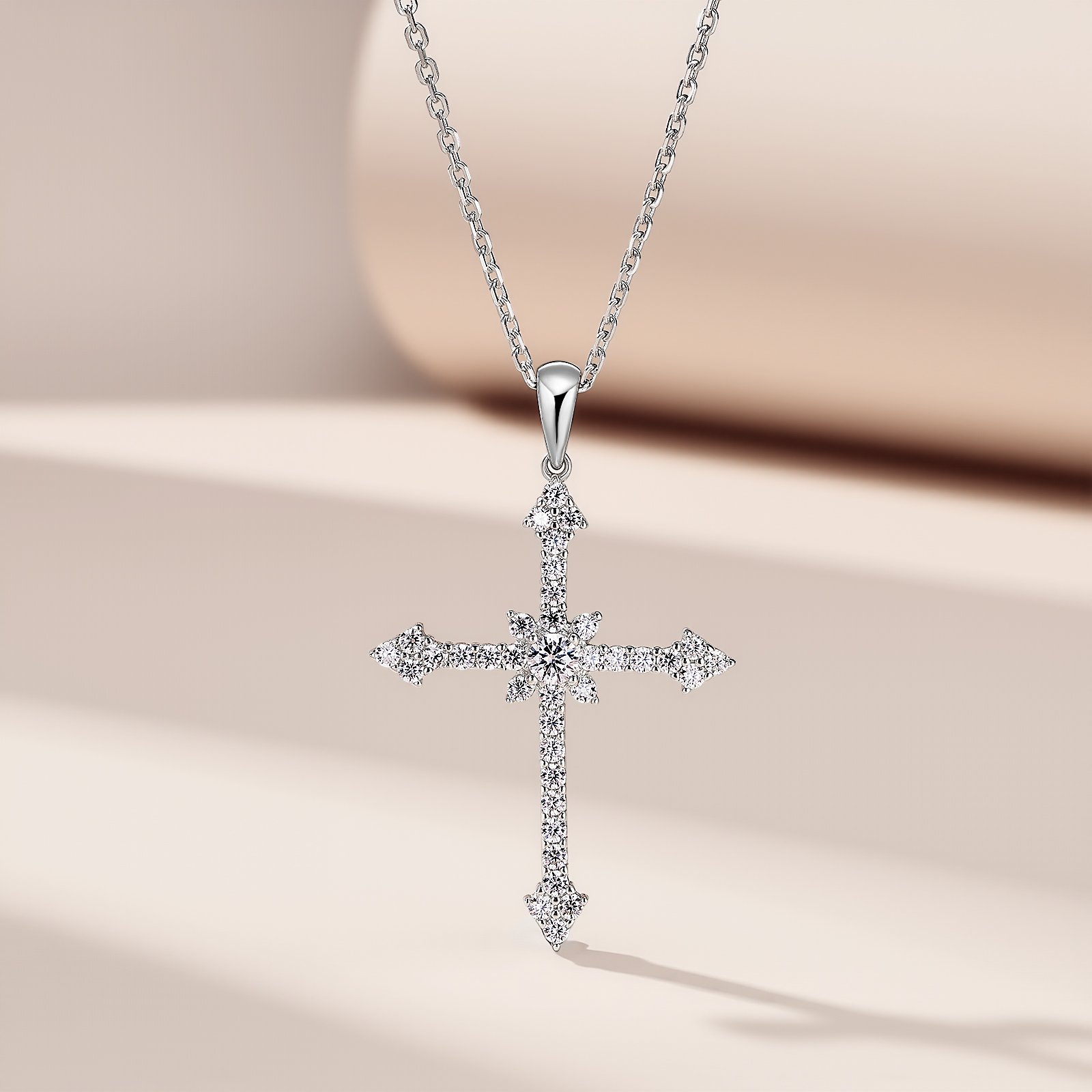 Moissanite Pavé Gothic Cross Pendant Necklace | White or Yellow Gold - Image 4