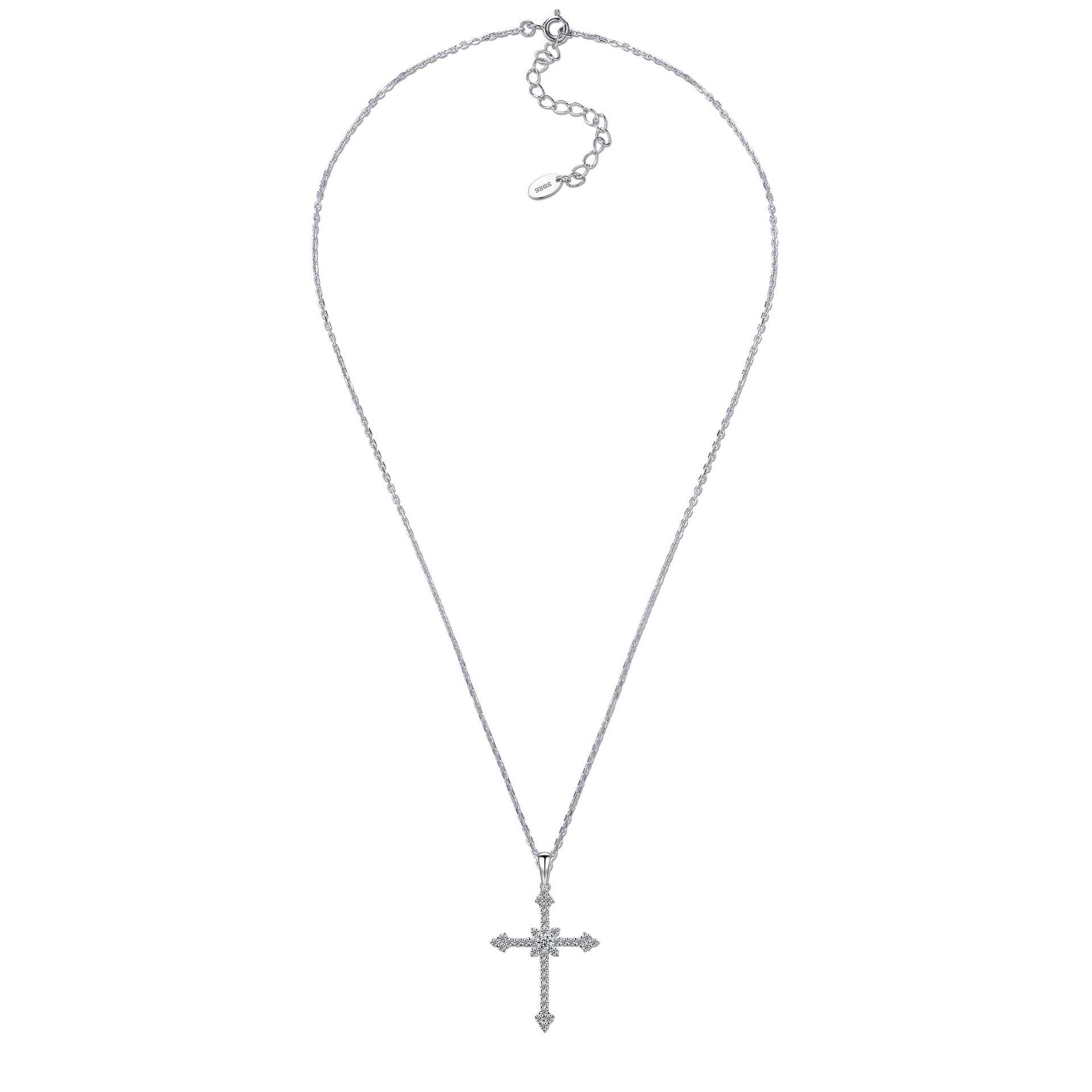 Moissanite Pavé Gothic Cross Pendant Necklace | White or Yellow Gold - Image 6