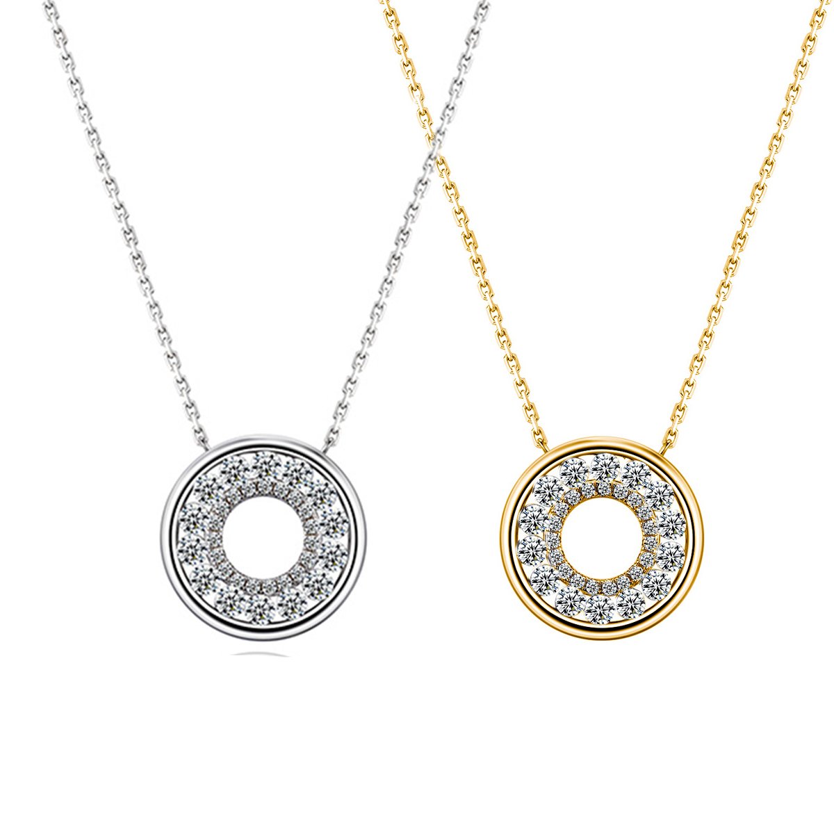 Pave Open-Circle Moissanite Necklace | ~1ct DEW Round Halo Pendant