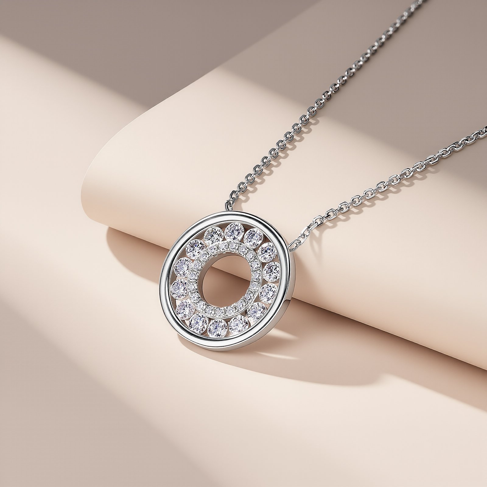 Pave Open-Circle Moissanite Necklace | ~1ct DEW Round Halo Pendant - Image 4