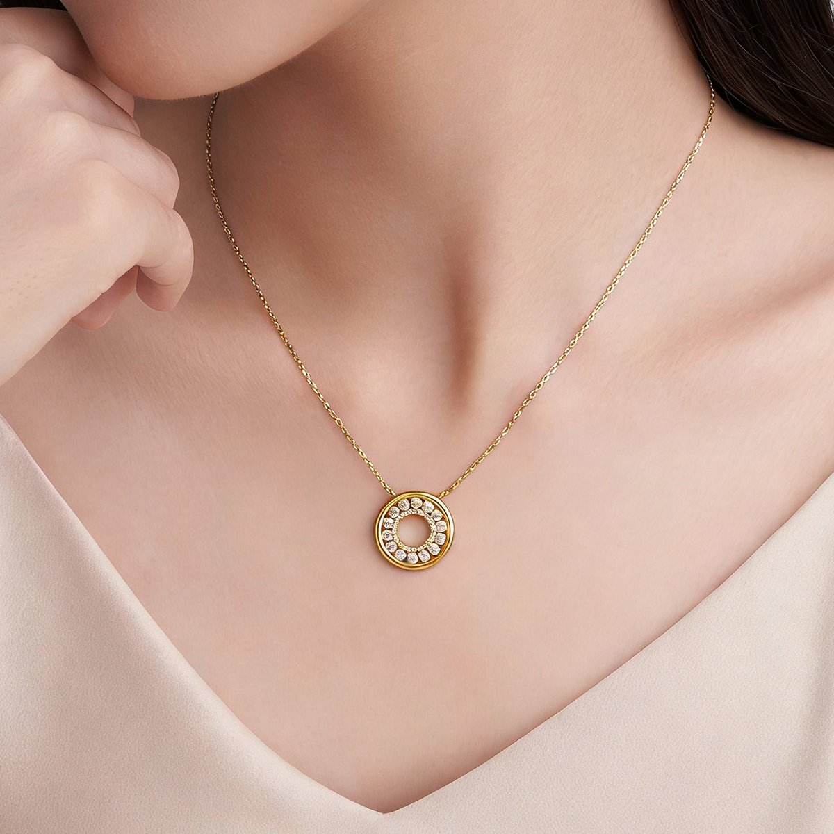 Pave Open-Circle Moissanite Necklace | ~1ct DEW Round Halo Pendant - Image 5