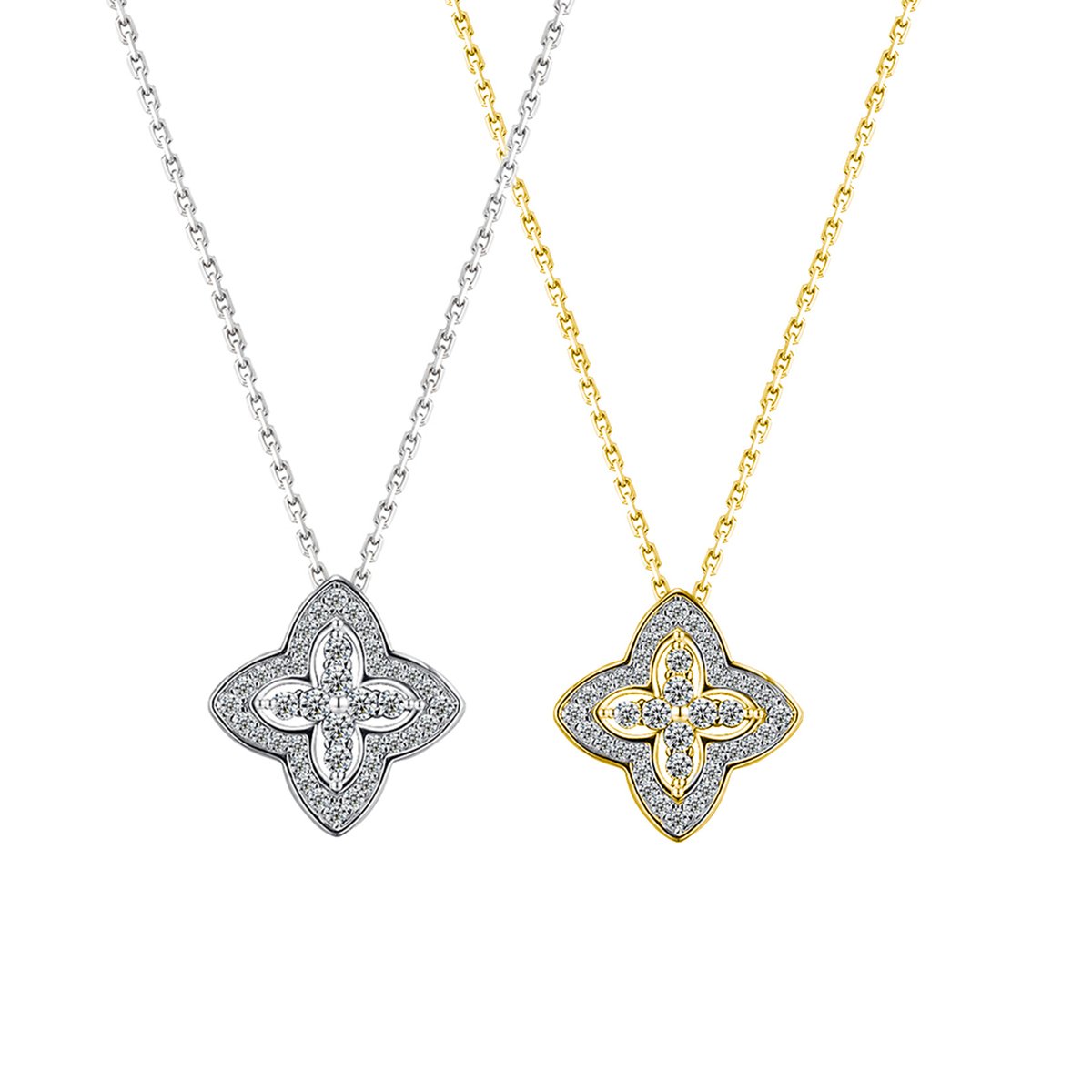 Reversible Moissanite Four-Petal Clover Pendant Necklace