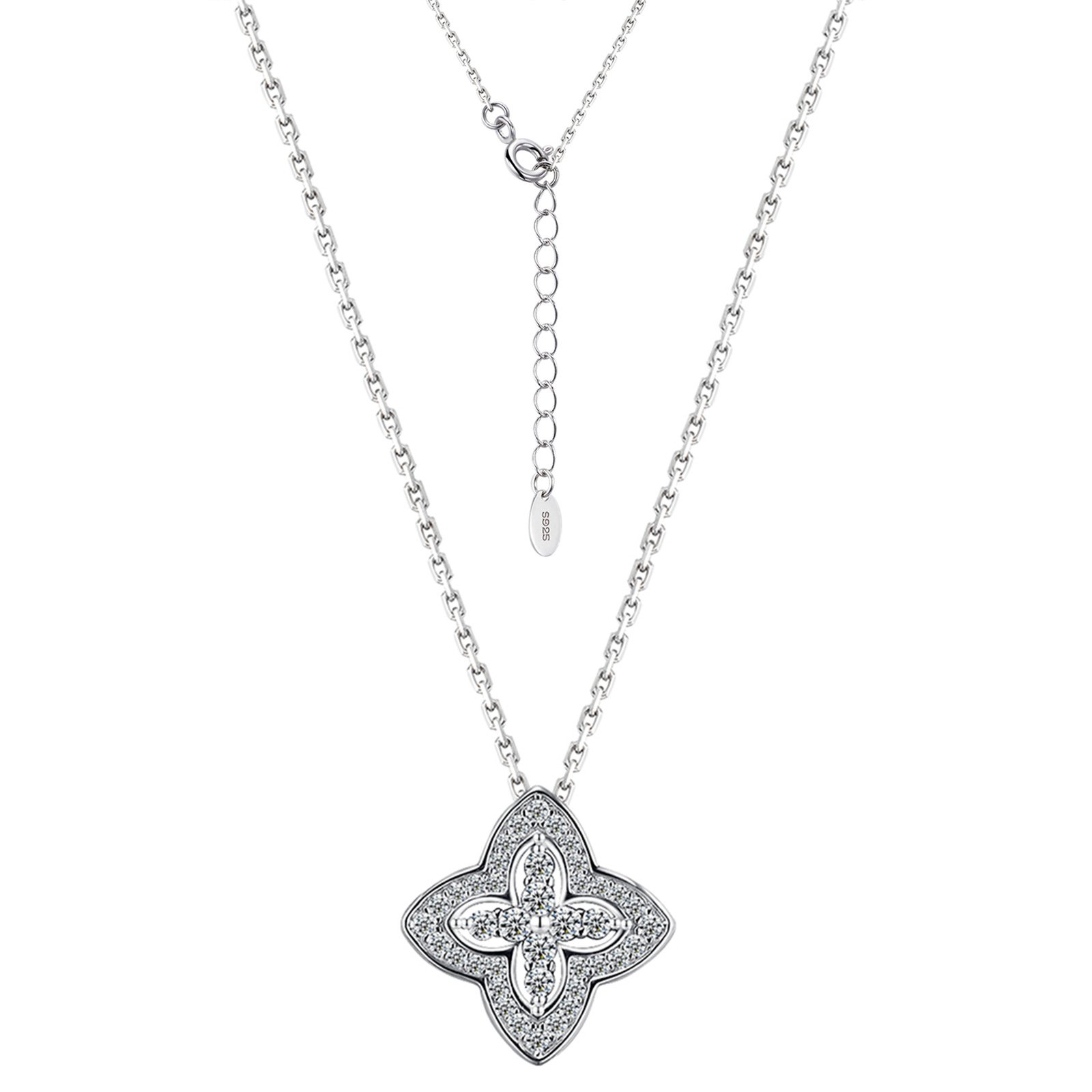 Reversible Moissanite Four-Petal Clover Pendant Necklace - Image 2