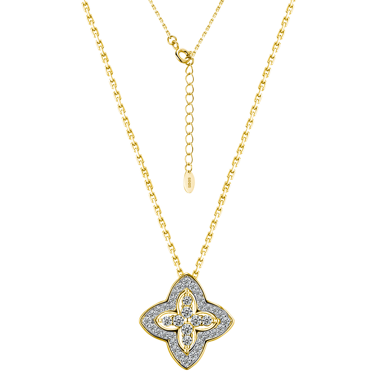 Reversible Moissanite Four-Petal Clover Pendant Necklace - Image 3