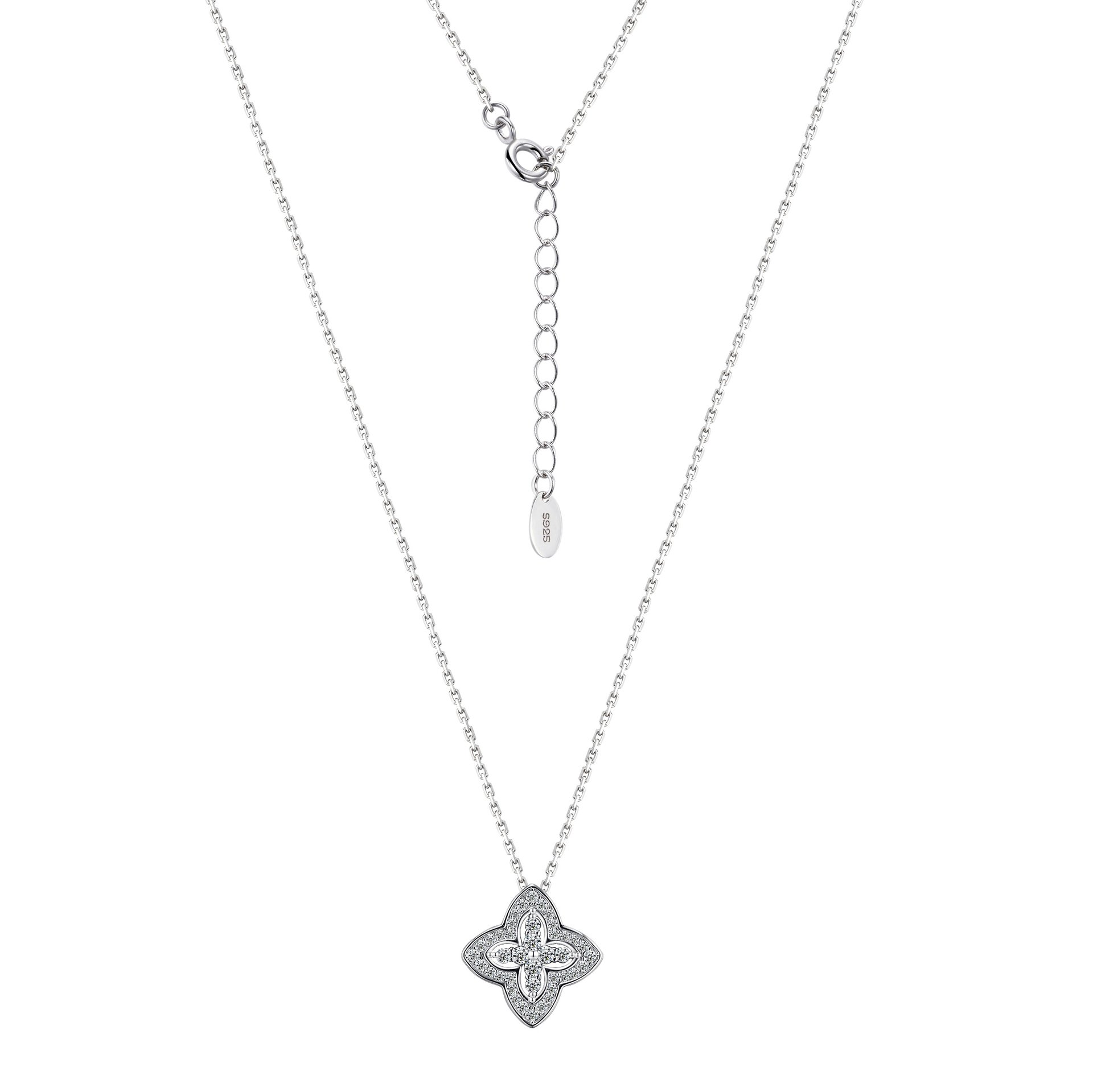 Reversible Moissanite Four-Petal Clover Pendant Necklace - Image 8