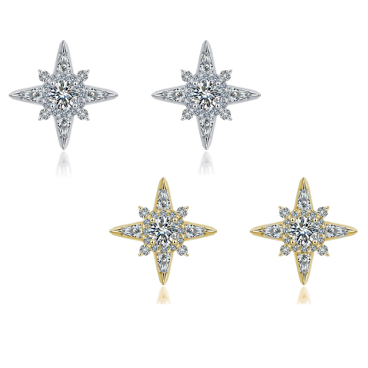 Eight-Pointed Star Moissanite Halo Stud Earrings