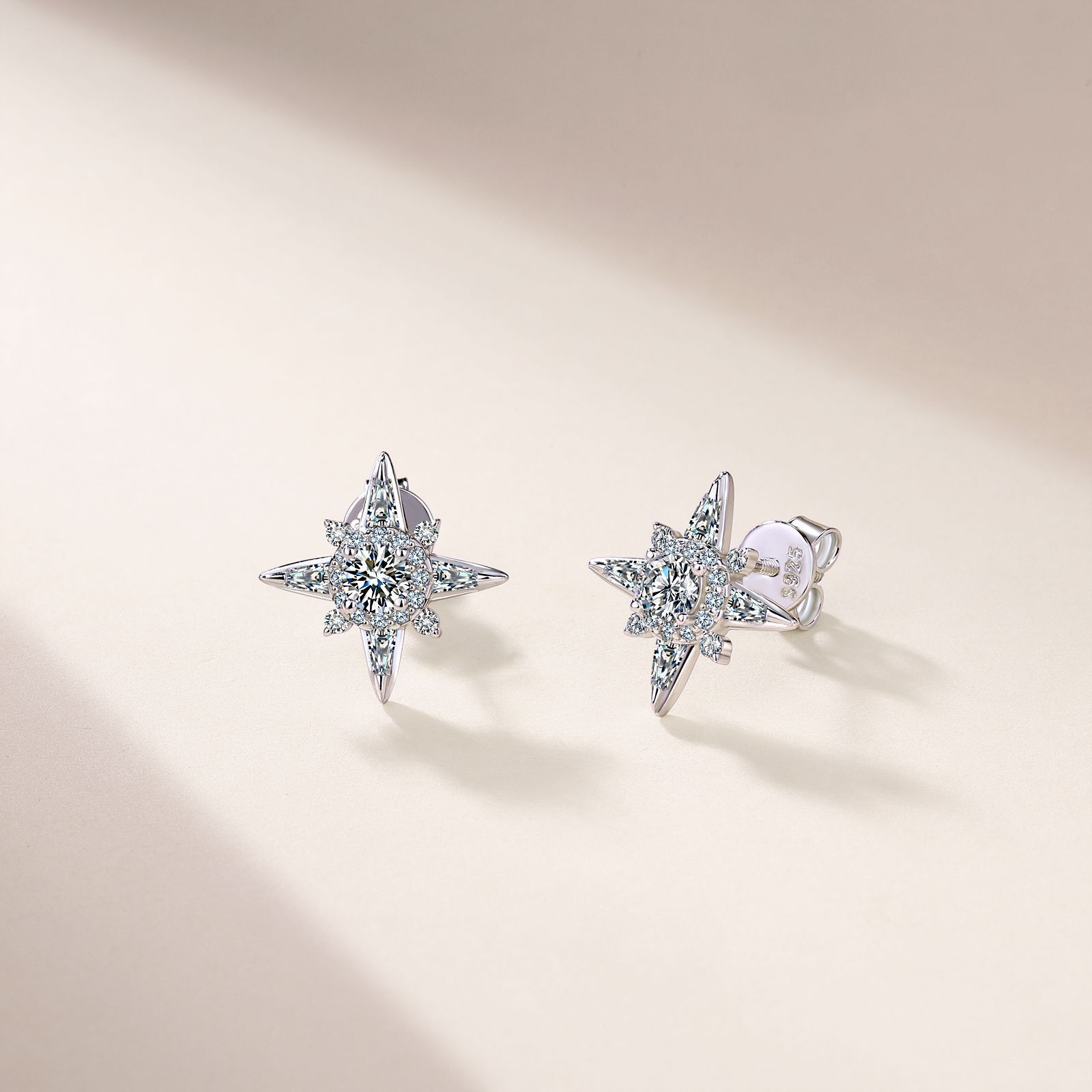 Eight-Pointed Star Moissanite Halo Stud Earrings - Image 2