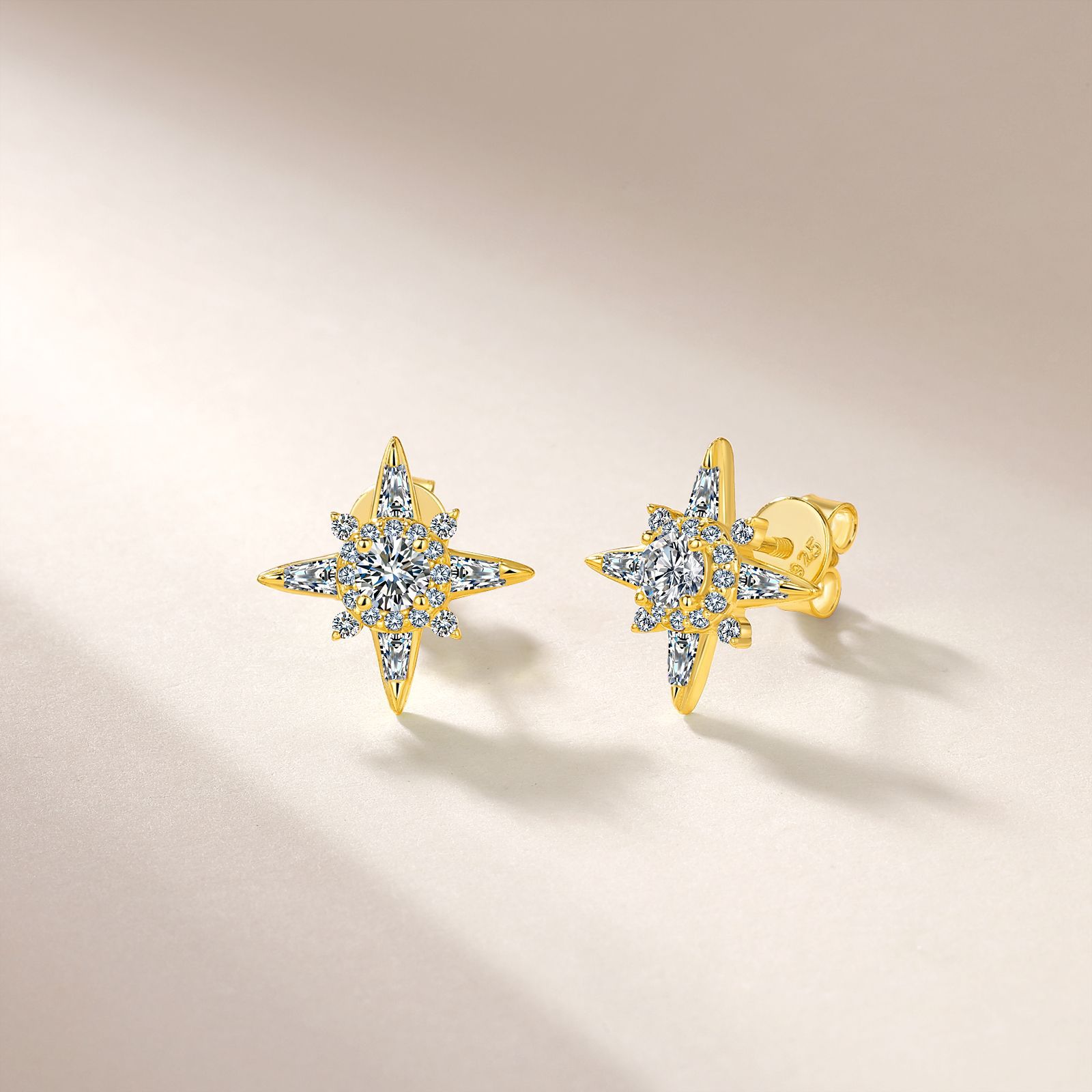Eight-Pointed Star Moissanite Halo Stud Earrings - Image 3