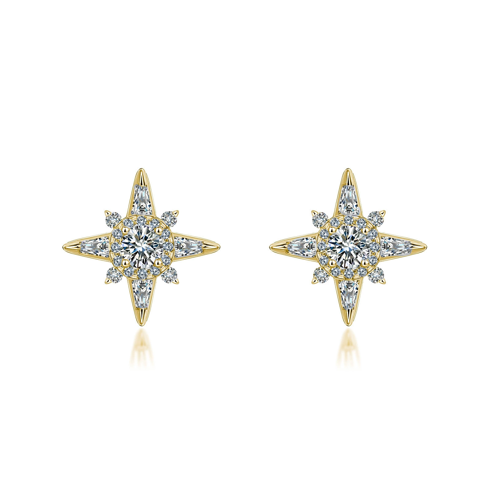 Eight-Pointed Star Moissanite Halo Stud Earrings - Image 4