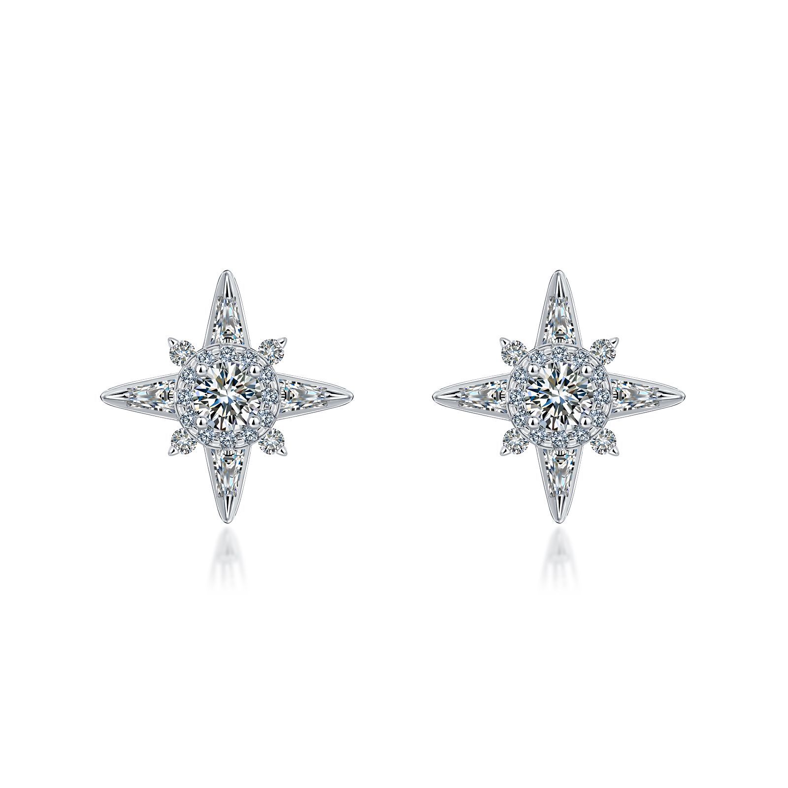 Eight-Pointed Star Moissanite Halo Stud Earrings - Image 5