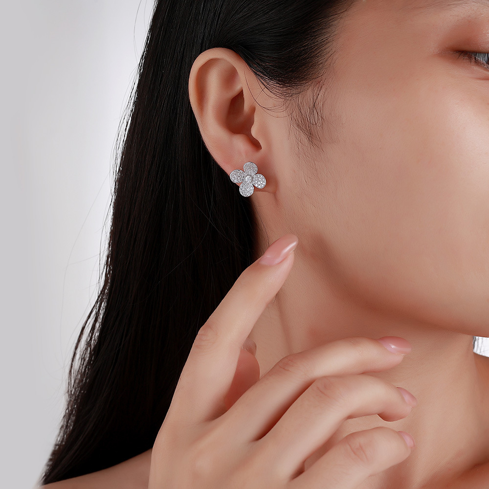 Pavé Moissanite Clover Flower Stud Earrings | Four-Petal Sparkle - Image 6
