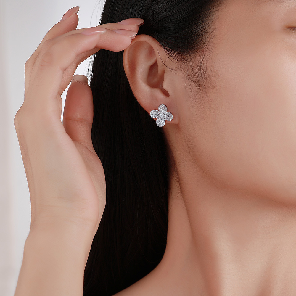 Pavé Moissanite Clover Flower Stud Earrings | Four-Petal Sparkle - Image 7