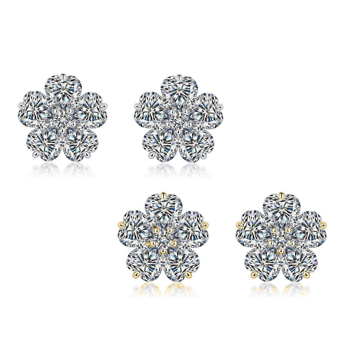 Moissanite Heart-Petal Flower Cluster Stud Earrings | Floral Halo Studs