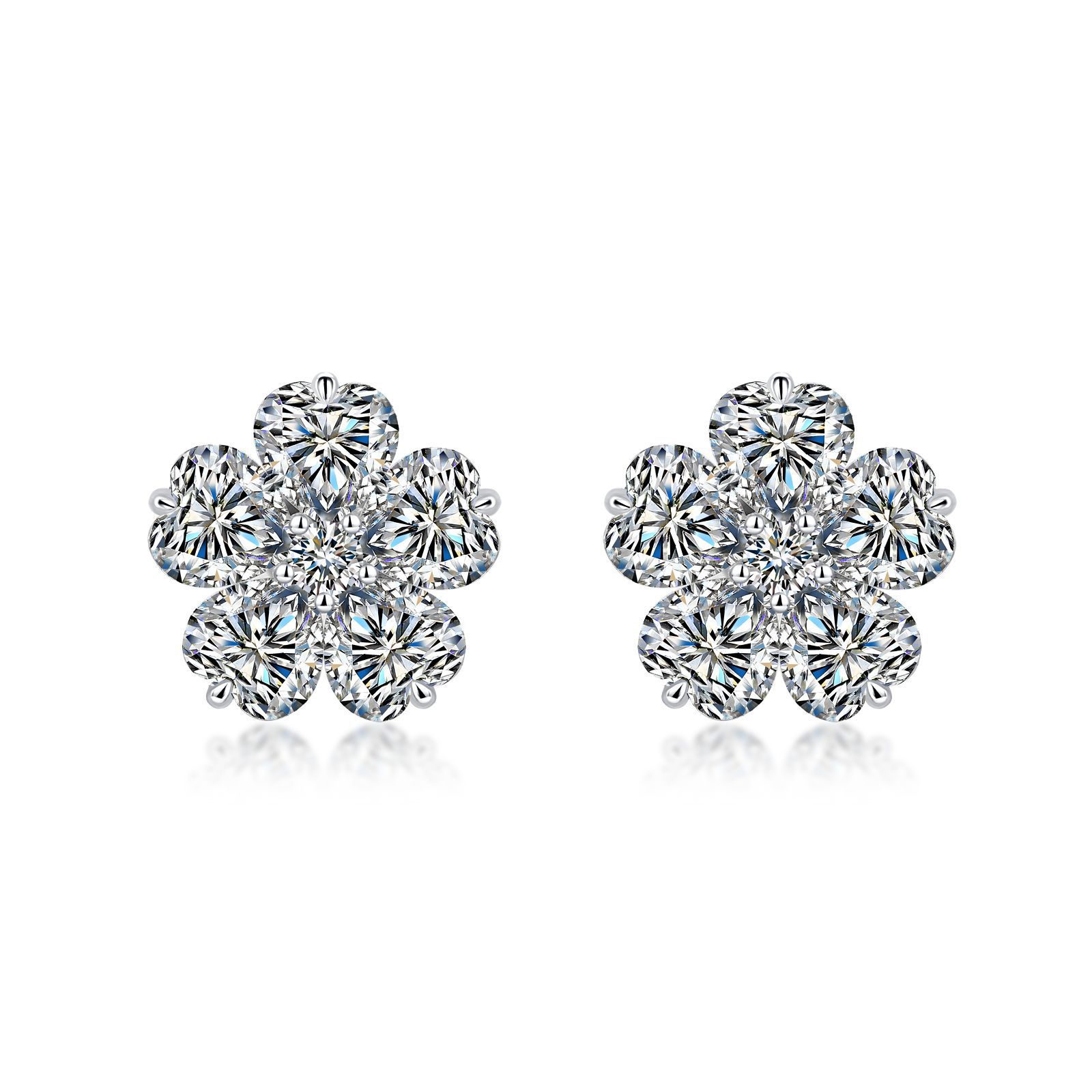 Moissanite Heart-Petal Flower Cluster Stud Earrings | Floral Halo Studs - Image 4