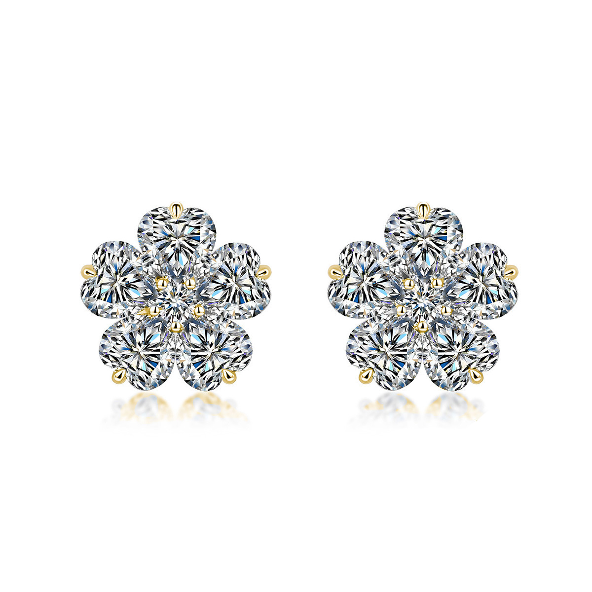 Moissanite Heart-Petal Flower Cluster Stud Earrings | Floral Halo Studs - Image 5