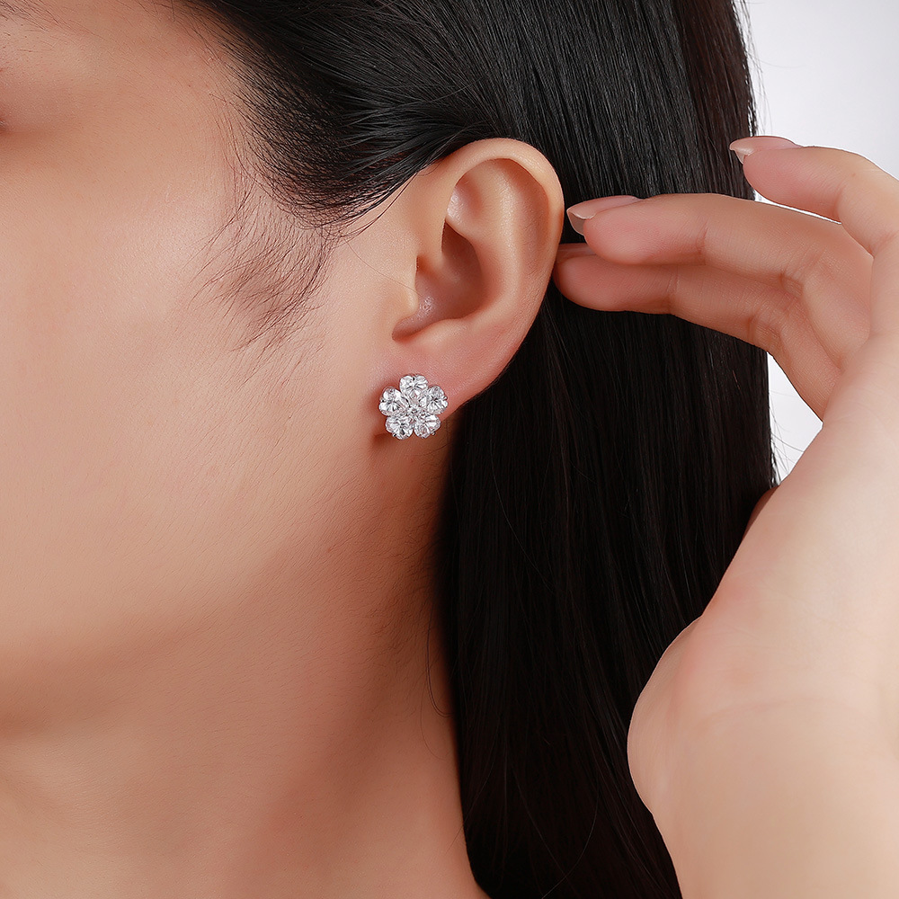 Moissanite Heart-Petal Flower Cluster Stud Earrings | Floral Halo Studs - Image 7